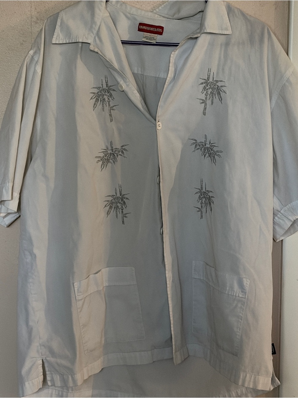 Light Blue Bamboo-Print Short Sleeve Men’s Shirt